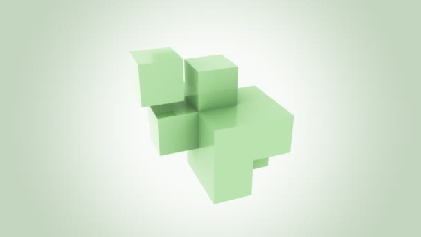 Cube vert abstrait assemblant sans fin. Augmentation, ajout, croissance et concepts écologiques. 4K sans couture mouvement boucle arrière-plan. ProRes, alpha — Video