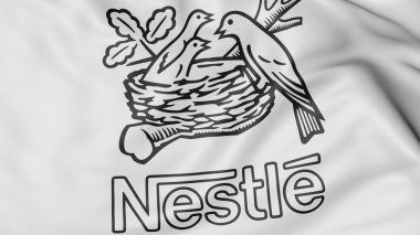 Close up of waving flag with Nestle logo, 3D rendering clipart