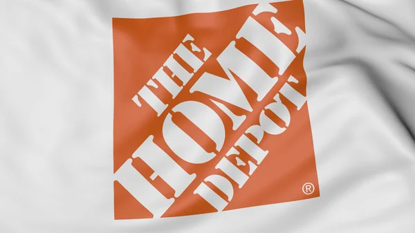 Közelkép integetett zászló a Home Depot logóval, 3d-leképezés — Stock Fotó