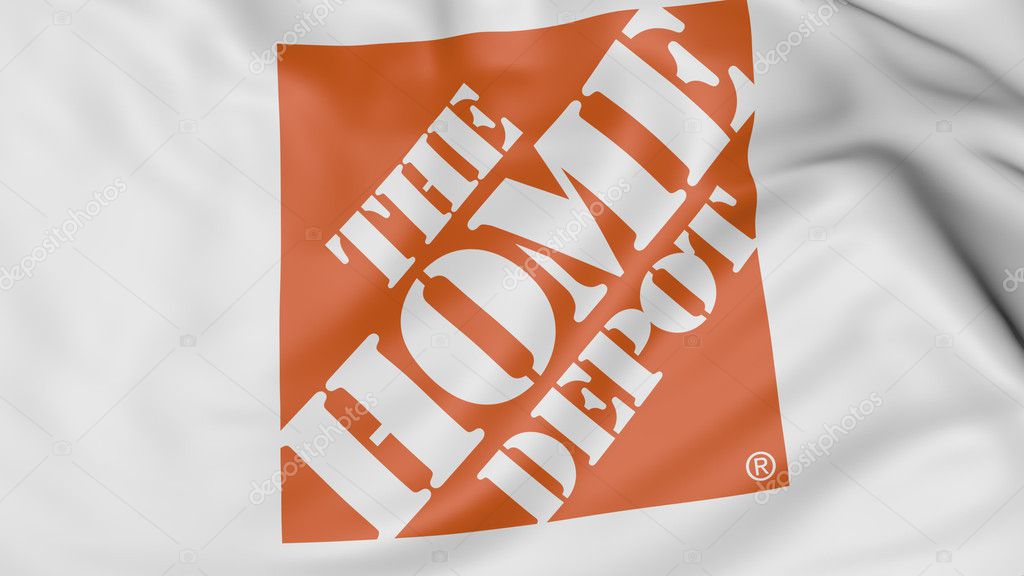 Close up of waving flag with The Home Depot logo, United States