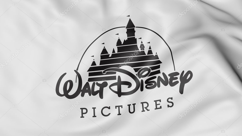 Close up of waving flag with Walt Disney Pictures logo, United States