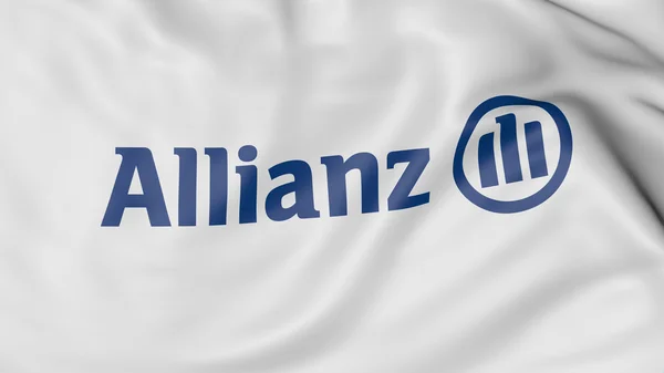 Primo piano della bandiera sventolante con logo Allianz, rendering 3D — Foto Stock