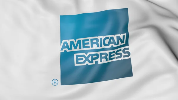 American Express logosu, 3d render ile bayrak sallayarak yakın çekim — Stok fotoğraf