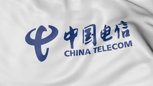 中国テレコムのロゴ、3 d レンダリングと旗を振ってのクローズ アップ — ストック写真