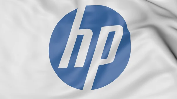 Hp Inc logosu, 3d render ile bayrak sallayarak yakın çekim — Stok fotoğraf