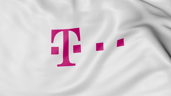 Fechar a bandeira acenando com o logotipo T-Mobile, renderização 3D — Fotografia de Stock