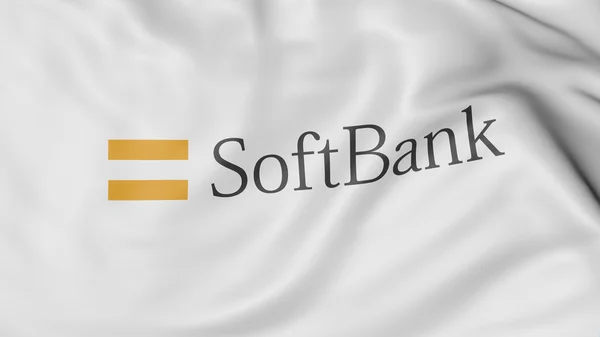 Közelkép integetett zászló Softbank logóval, 3d-leképezés — Stock Fotó