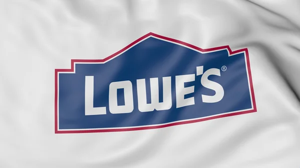 Nahaufnahme einer wehenden Fahne mit Lowes-Logo, 3D-Darstellung — Stockfoto