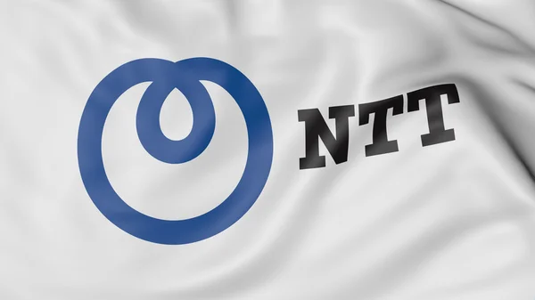 Close up van wapperende vlag met Nippon Telegraph en telefoon Corporation Ntt logo, 3D-rendering — Stockfoto