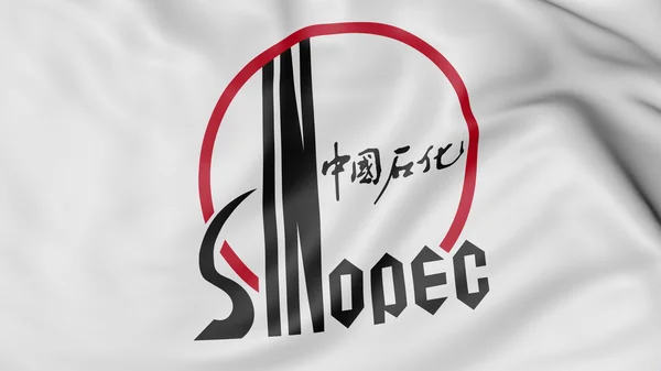 Tutup bendera melambai dengan logo Sinopec, render 3D — Stok Foto