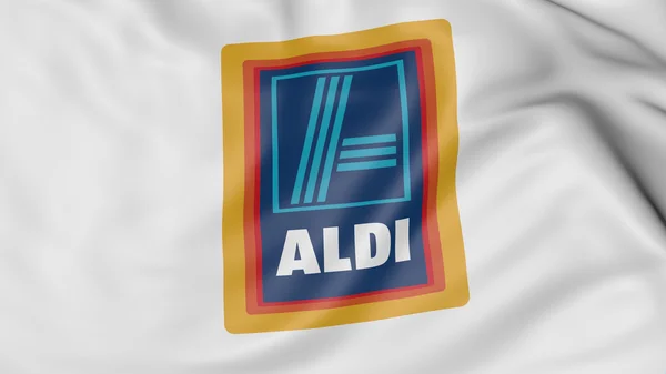 Крупним планом розмахуючи прапором з Aldi логотип, 3d-рендерінг — стокове фото