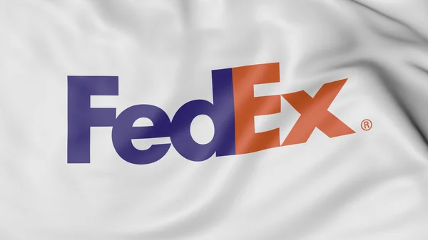 Närbild av viftande flagga med FedEx logo, 3D-rendering — Stockfoto
