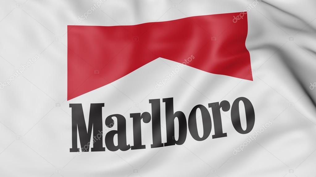 Close up of waving flag with Marlboro logo, United States