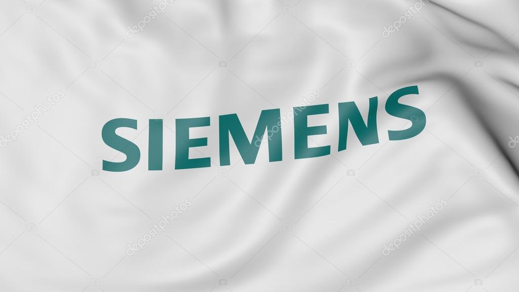 Close up of waving flag with Siemens logo, United States