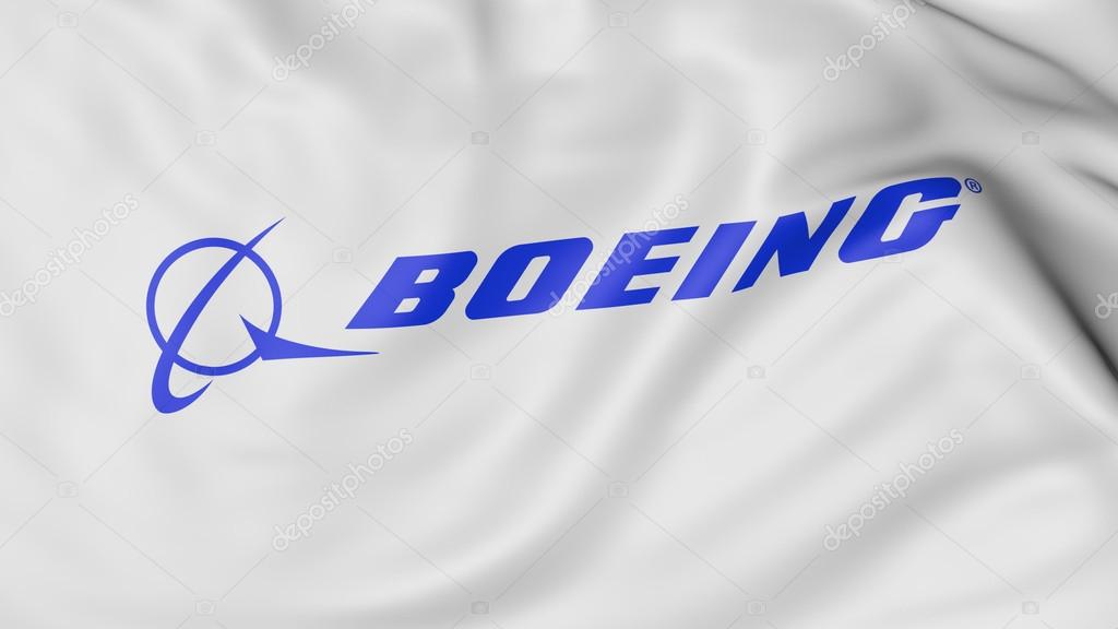 Close up of waving flag with Boeing logo, United States