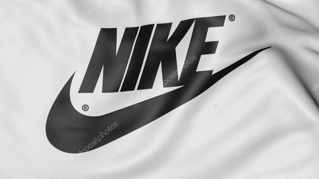 Close up of waving flag with Nike inscription and logo, United States