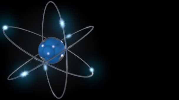 Mavi stilize atom ve elektronlar — Stok video