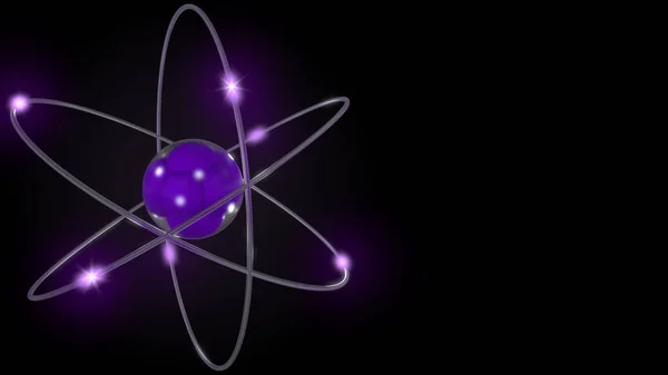 Atome stylisé violet et orbites électroniques. Rendu 3d — Photo