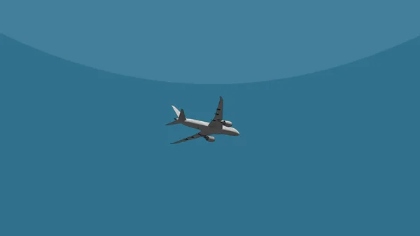 Gran avión de pasajeros volando a través del cielo representación 3D, estilo de dibujos animados. Vacaciones, libertad, conceptos de viaje — Foto de Stock