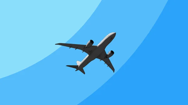 Stort kommercielt fly flyver hen over himlen tegneserie 3D rendering - Stock-foto