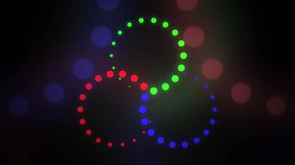 Astract piros, zöld és kék cirles háttér. RGB, LED-es világítás vagy szín keverési fogalmak. 3D-leképezés — Stock Fotó