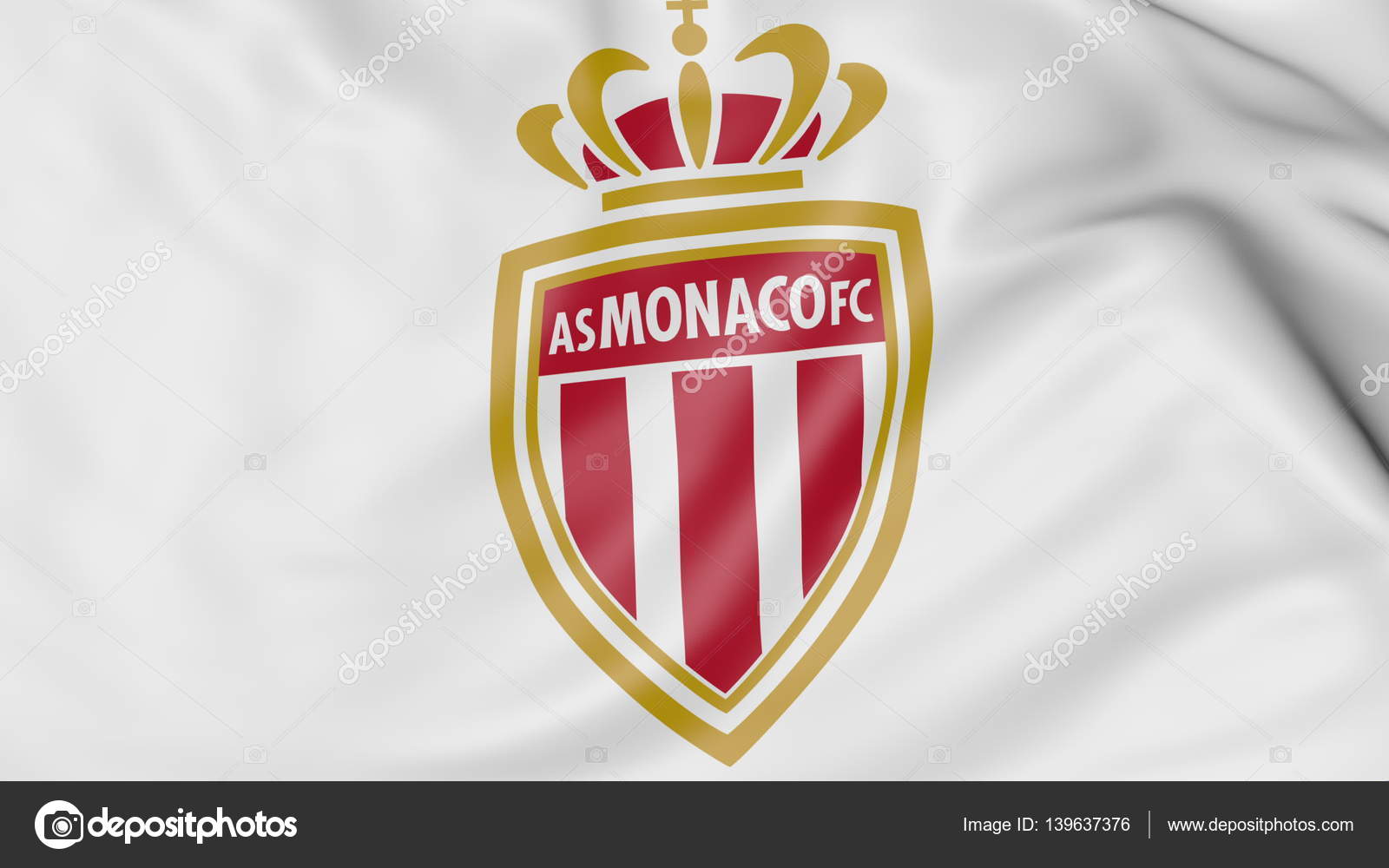 Close-up da bandeira ondulada com o logotipo do clube de futebol AS Monaco  FC — Fotografia de Stock Editorial © alexeynovikov #139637376