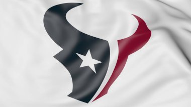Close-up of waving flag with Houston Texans NFL American football team logo, 3D rendering clipart