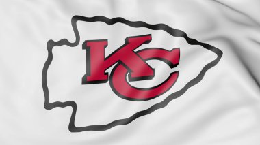 Close-up of waving flag with Kansas City Chiefs NFL American football team logo, 3D rendering clipart