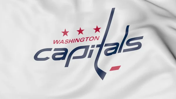 Nahaufnahme des Fahnenschwenkens mit Washingtoner Großbuchstaben nhl hockey team logo, 3D-Darstellung — Stockfoto