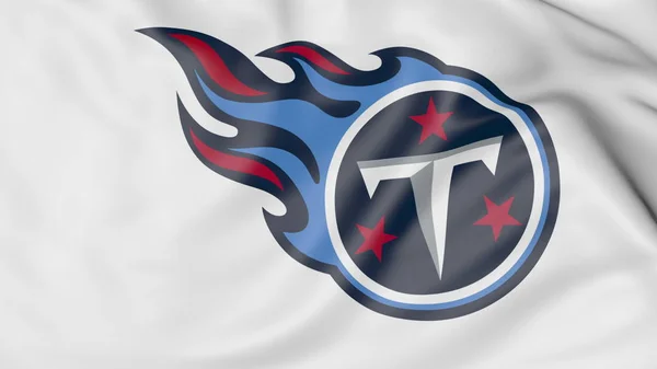 Primo piano della bandiera sventolante con il logo della squadra di football americano Tennessee Titans NFL, rendering 3D — Foto Stock