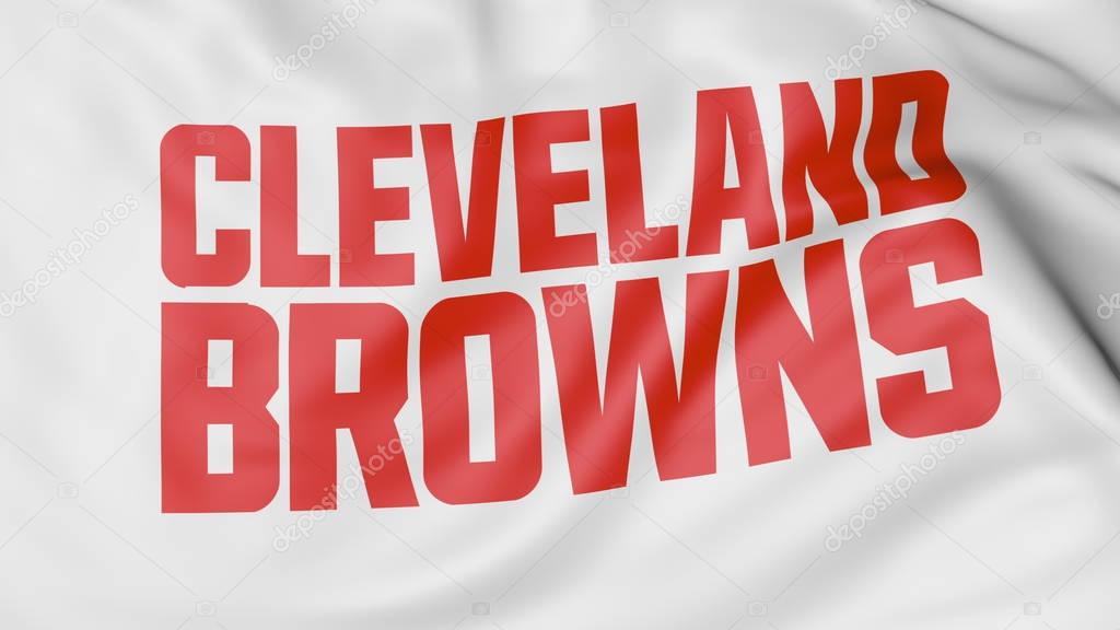 Close-up of waving flag with Cleveland Browns NFL American football team logo, United States