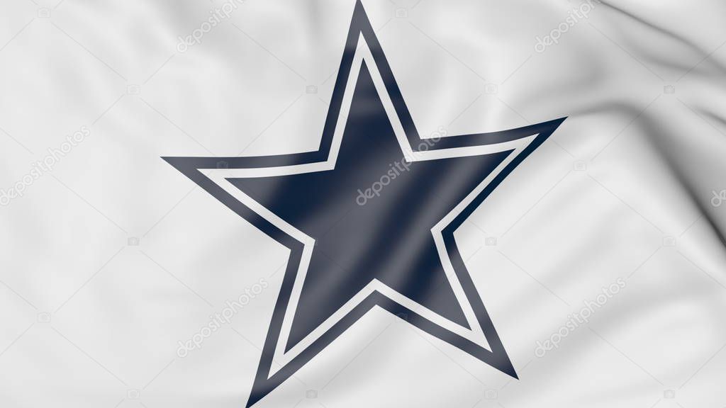 Close-up of waving flag with Dallas Cowboys NFL American football team logo, United States