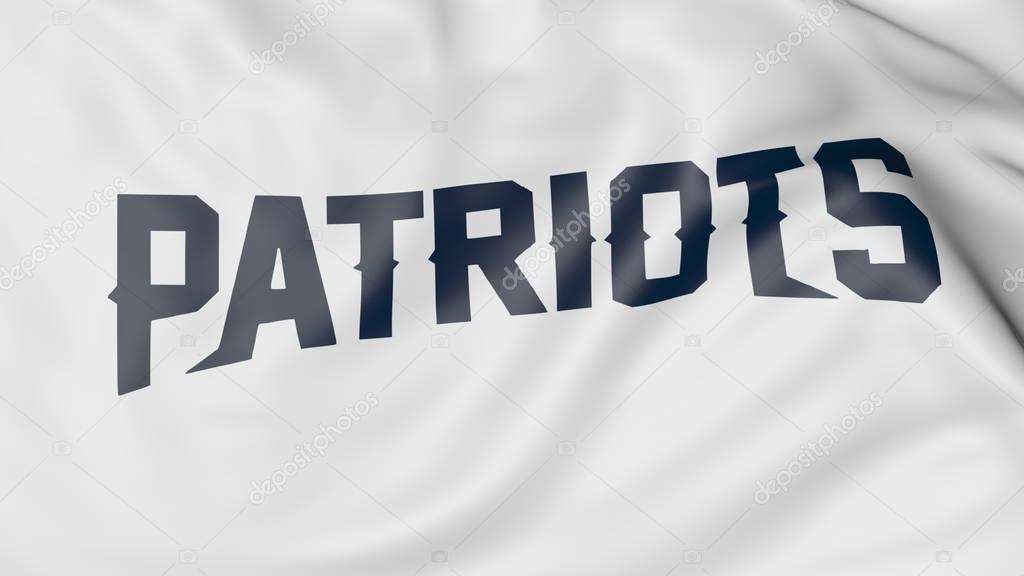 Close-up of waving flag with New England Patriots NFL American football team logo, United States