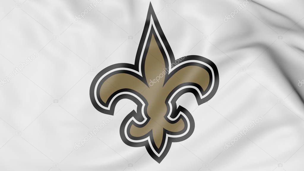 Close-up of waving flag with New Orleans Saints NFL American football team logo, United States