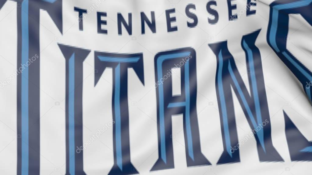 Close-up of waving flag with Tennessee Titans NFL American football team logo, United States