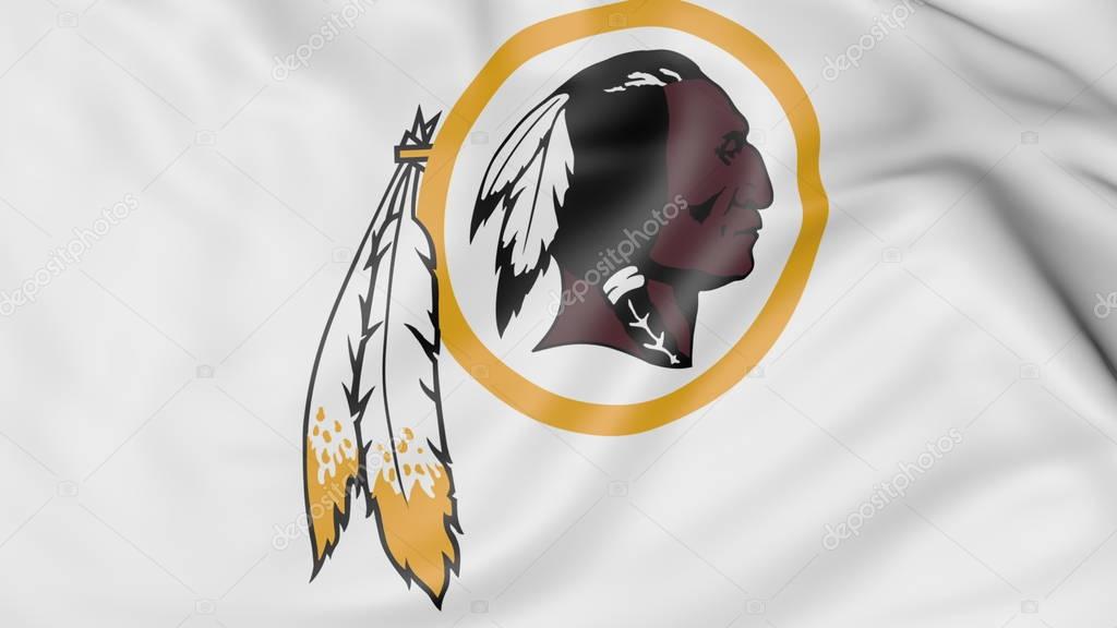 Close-up of waving flag with Washington Redskins NFL American football team logo, United States