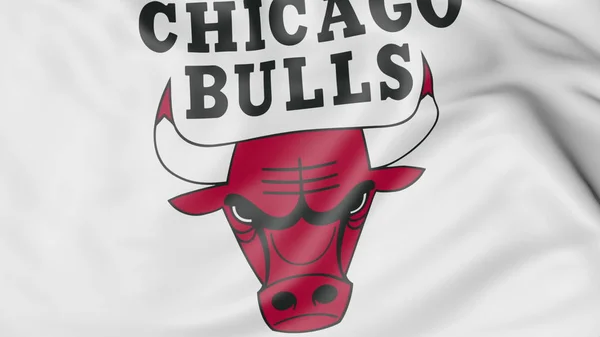 Chicago Bulls Nba basketbol takım logosu, 3d render ile bayrak sallayarak yakın çekim — Stok fotoğraf