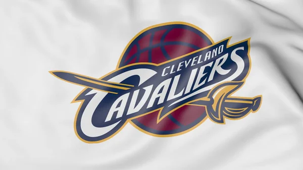 Zbliżenie: macha flagą z Cleveland Cavaliers Nba Koszykówka logo zespołu, renderowania 3d — Zdjęcie stockowe