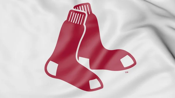 Close-up of waving flag with Boston Red Sox MLB baseball team logo, 3D rendering — Stock Photo, Image