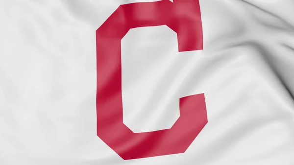 Gros plan du drapeau avec le logo de l'équipe de baseball MLB des Indians de Cleveland, rendu 3D — Photo