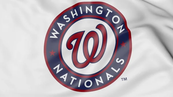 Close-up van zwaaien vlag met Washington onderdanen Mlb honkbal team logo, 3D-rendering — Stockfoto