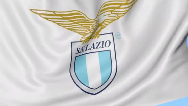 Close-up of waving flag with Lazio football club logo, seamless loop, blue background. Editorial animation. 4K — Stock Video