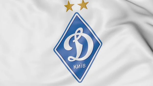 Close-up of waving flag with Dynamo Kyiv football club logo, 3D rendering — Stockfoto