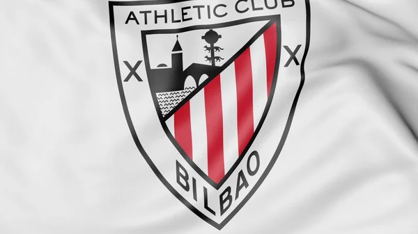 Närbild av viftar flagga med Athletic Bilbao fotboll klubb logo, 3d-rendering — Stockfoto