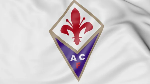 Close-up van zwaaien vlag met Fiorentina voetbal club logo, 3D-rendering — Stockfoto