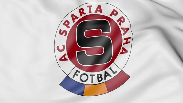 Close-up van zwaaien vlag met Sparta Praag voetbal club logo, 3D-rendering — Stockfoto