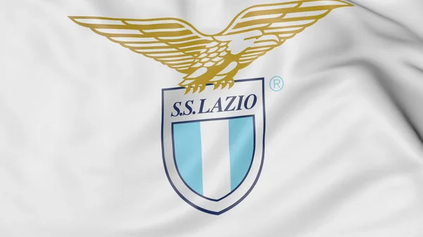 Close-up van zwaaien vlag met Lazio voetbal club logo, 3D-rendering — Stockfoto