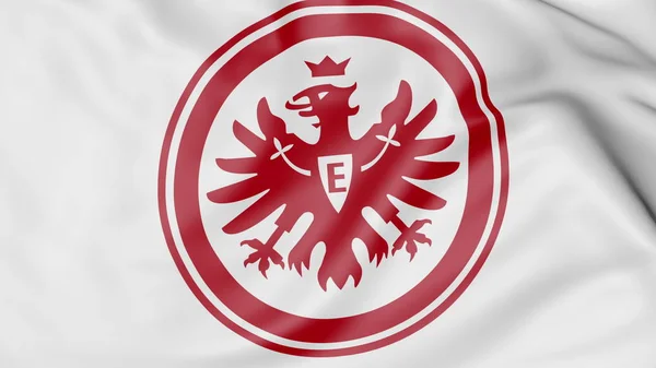 Close-up da bandeira acenando com o logotipo do clube de futebol Eintracht Frankfurt, renderização 3D — Fotografia de Stock