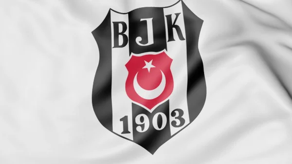 Primer plano de la bandera ondeante con el logotipo del club de fútbol Besiktas, representación 3D —  Fotos de Stock