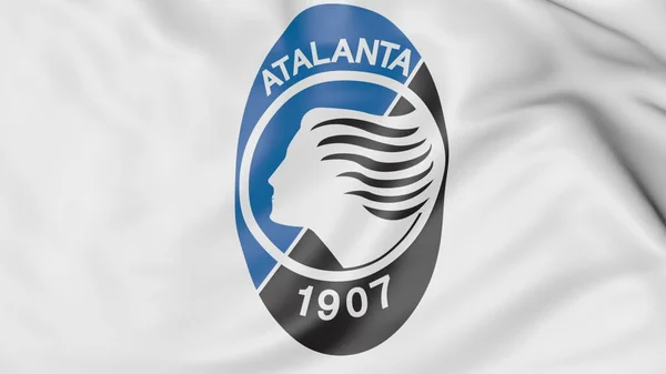 Närbild av viftar flagga med Atalanta fotboll klubb logo, 3d-rendering — Stockfoto